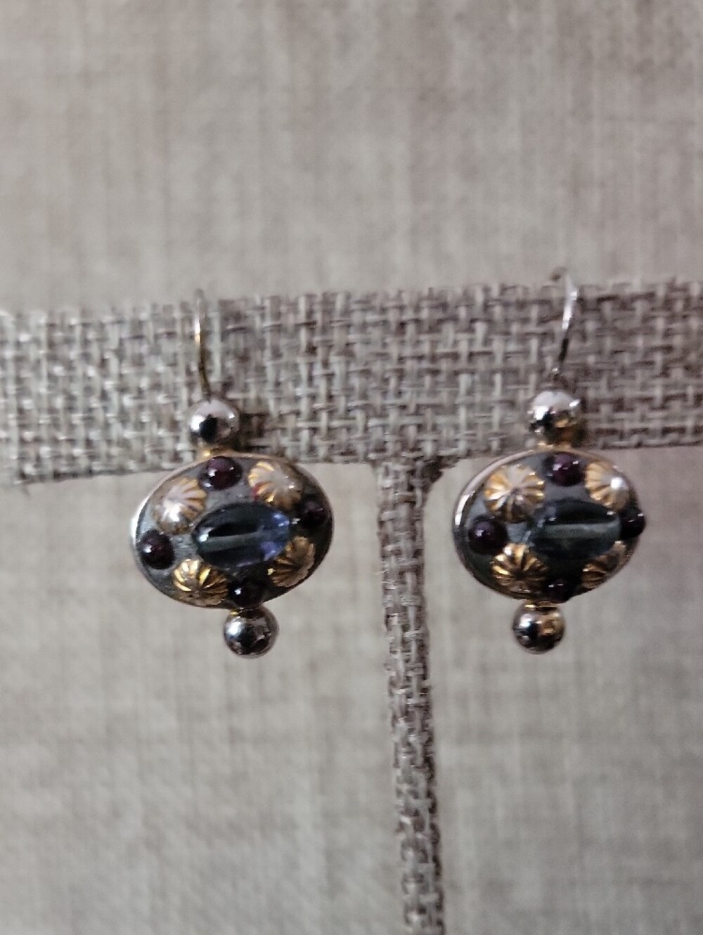 Michael Golan Gold-Accented Silver Drop Earrings with Blue and Purple Gemstones